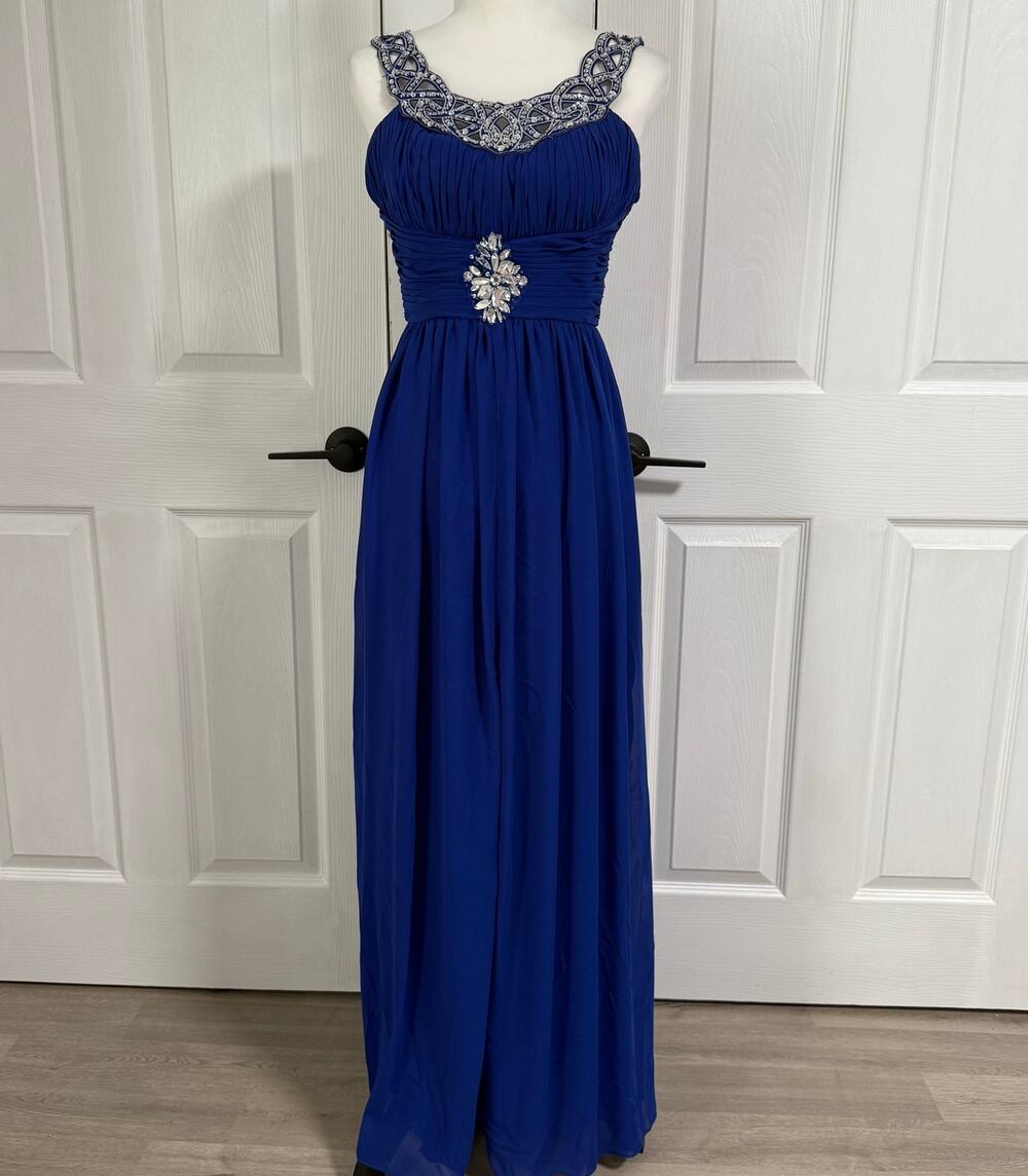 Bee Darlin Women's Blue Beaded Chiffon Maxi Dress Size 3/4